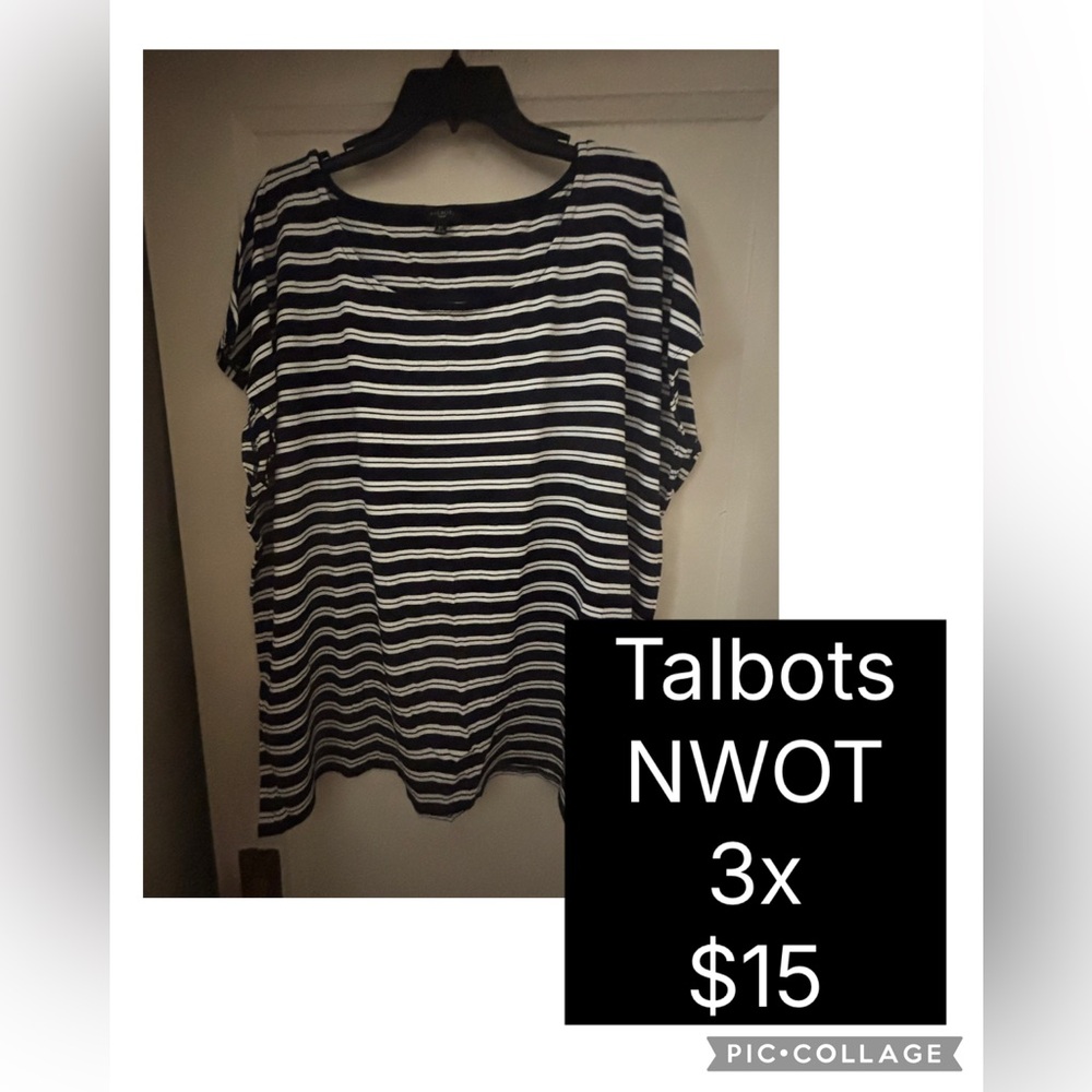 Talbots Short Sleeve Navy and White Striped Top